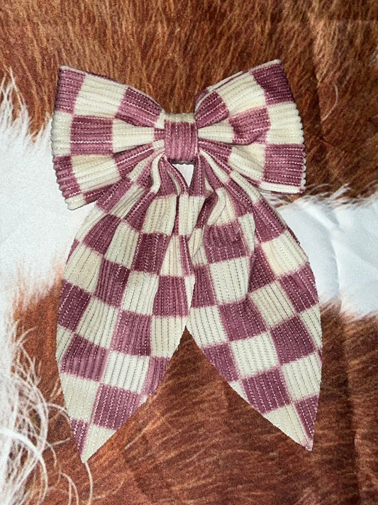 Pink & Cream Checkered Bow