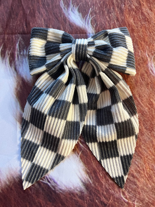 Gray Checkered Bow