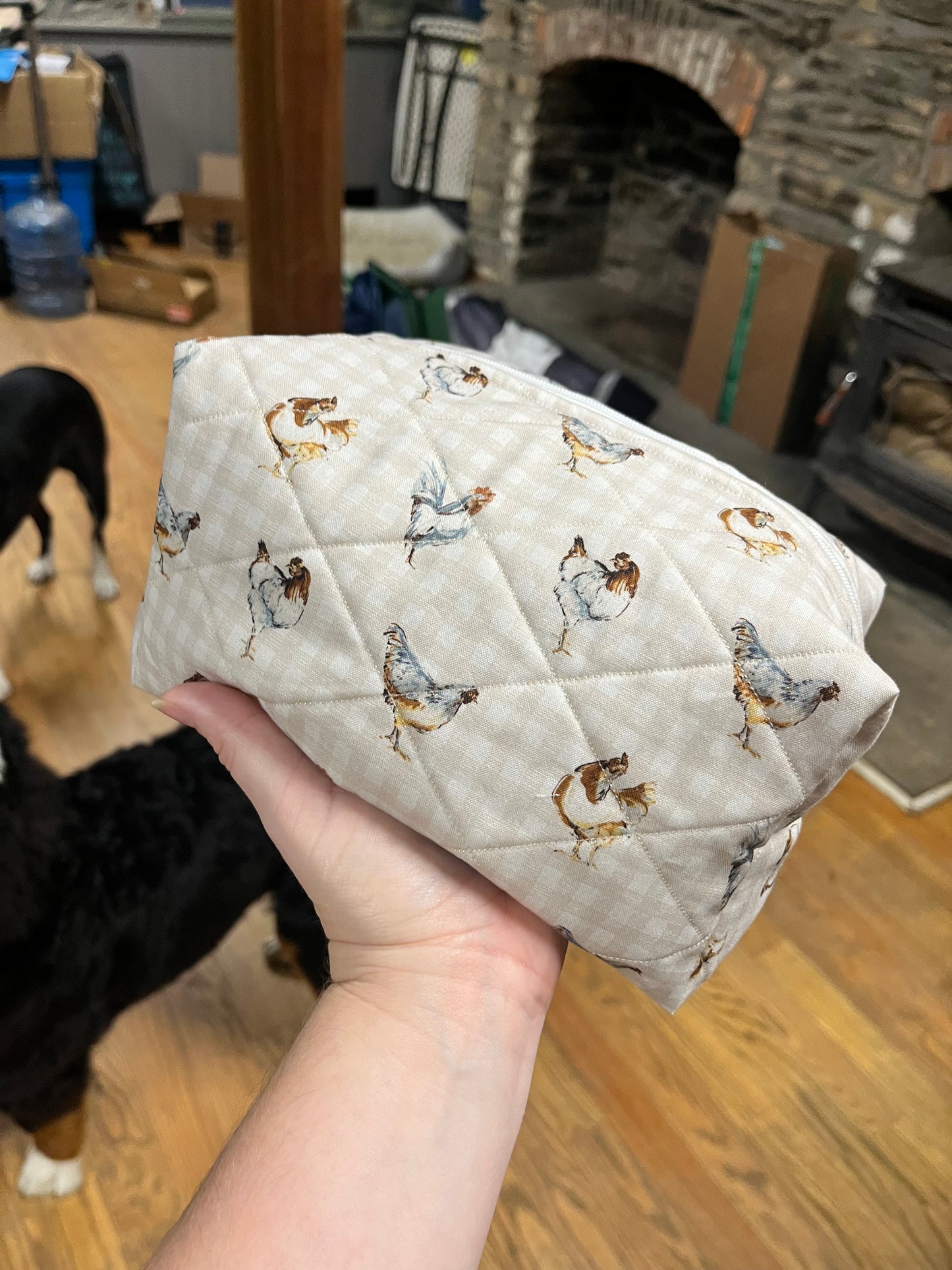 Chicken Gingham Makeup Bag