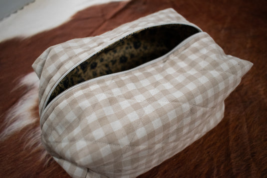 Light Beige Gingham Makeup Bag