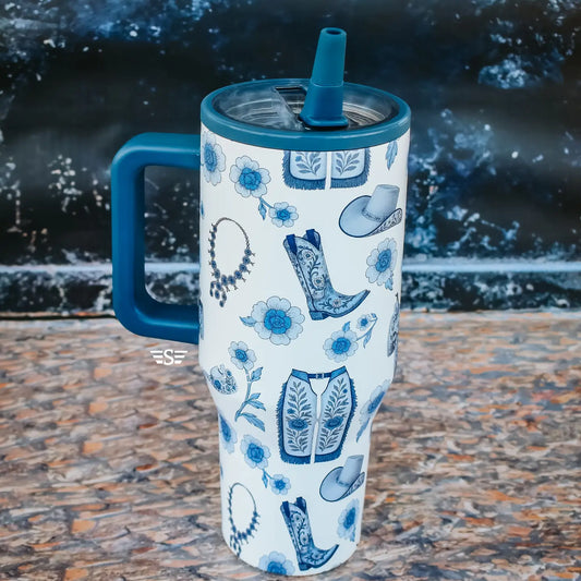 Pre Order * Western Chinoiserie Flip Top Tumbler